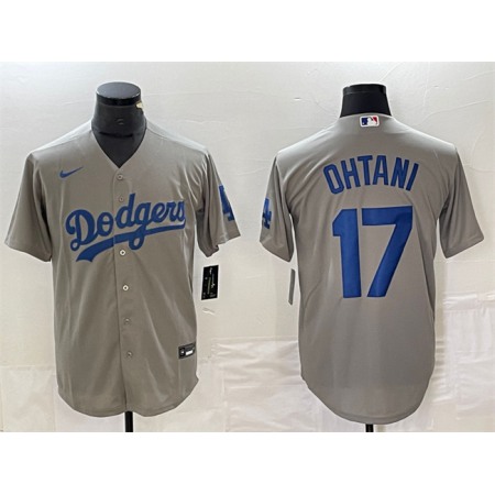 Men's Los Angeles Dodgers #17 Shohei Ohtani Grey Cool Base Stitched Jersey