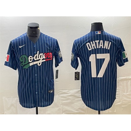 Men's Los Angeles Dodgers #17 Shohei Ohtani Navy Cool Base With Patch Stitched Baseball Jersey