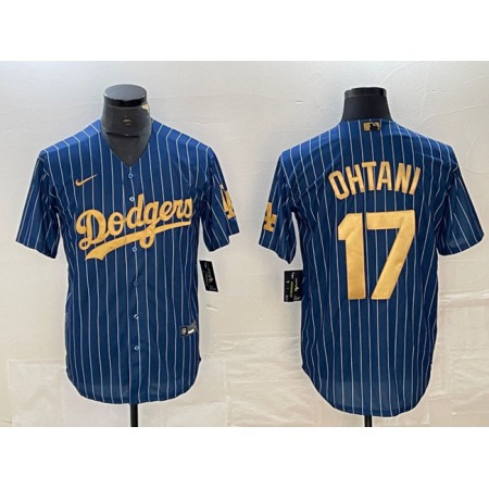 Men's Los Angeles Dodgers #17 Shohei Ohtani Navy Gold Cool Base Stitched Jersey