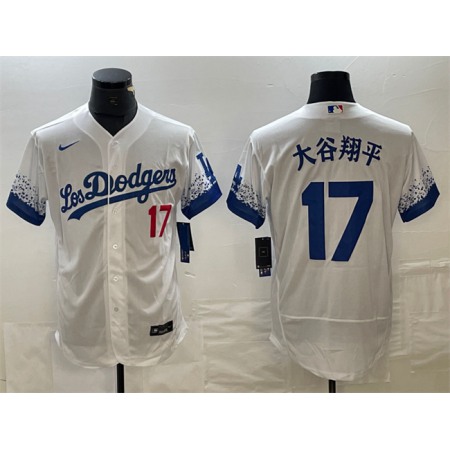 Men's Los Angeles Dodgers #17 Shohei Ohtani White City Connect Flex Base Stitched Baseball Jersey