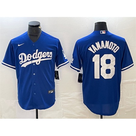 Men's Los Angeles Dodgers #18 Yoshinobu Yamamoto Blue Cool Base Stitched Jersey
