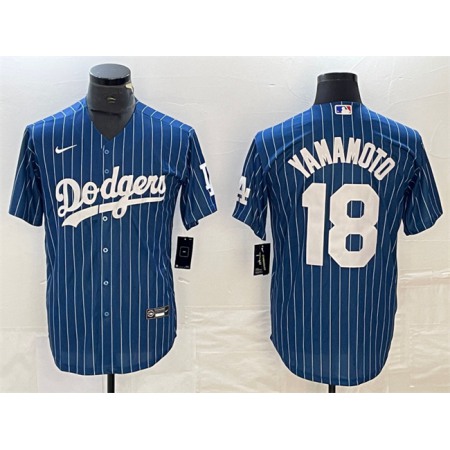Men's Los Angeles Dodgers #18 Yoshinobu Yamamoto Navy Cool Base With Patch Stitched Baseball Jersey