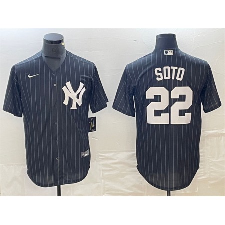 Men's New York Yankees #22 Juan Soto Black Cool Base Stitched Baseball Jersey