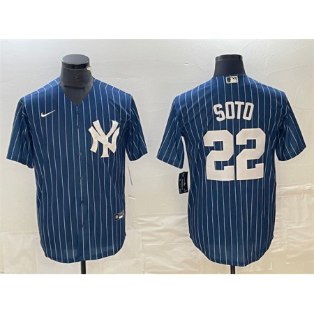 Men's New York Yankees #22 Juan Soto Navy Cool Base Stitched Baseball Jersey
