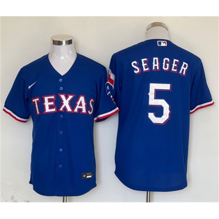 Men's Texas Rangers #5 Corey Seager Royal With Patch Cool Base Stitched MLB Jersey