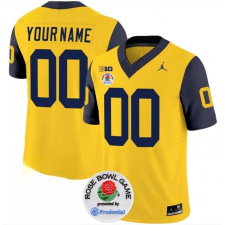 Men's Michigan Wolverines ACTIVE PLAYER Custom 2023 F.U.S.E. Yellow/Navy Rose Bowl Patch Stitched Jersey