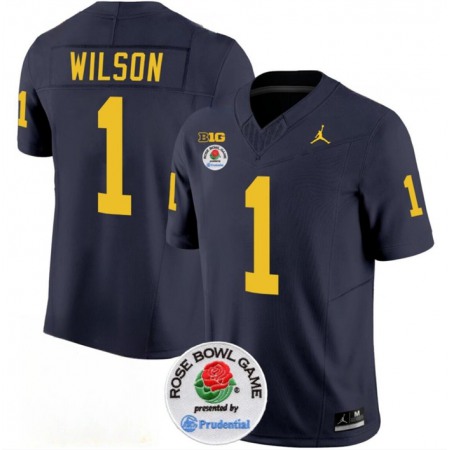 Men's Michigan Wolverines #1 Roman Wilson 2023 F.U.S.E. Navy Blue Rose Bowl Patch Stitched Jersey