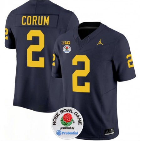 Men's Michigan Wolverines #2 Blake Corum 2023 F.U.S.E. Navy Blue Rose Bowl Patch Stitched Jersey