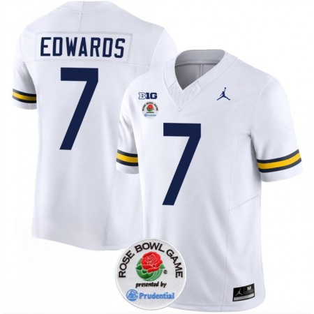 Men's Michigan Wolverines #7 Donovan Edwards 2023 F.U.S.E. White Rose Bowl Patch Stitched Jersey
