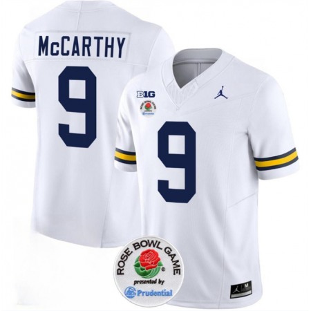 Men's Michigan Wolverines #9 J.J. McCarthy 2023 F.U.S.E. White Rose Bowl Patch Stitched Jersey