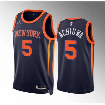 Men's New Yok Knicks #5 Precious Achiuwa Navy Statement Edition Stitched Basketball Jersey