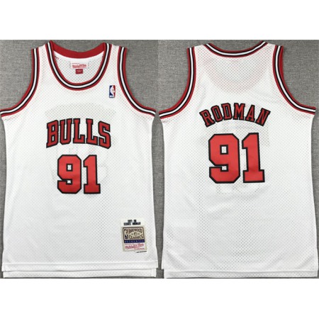 Youth Chicago Bulls #91 Dennis Rodman White Stitched Basketball Jersey