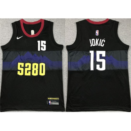 Youth Denver Nuggets #15 Nikola Jokic Black City Edition Stitched Basketball Jersey