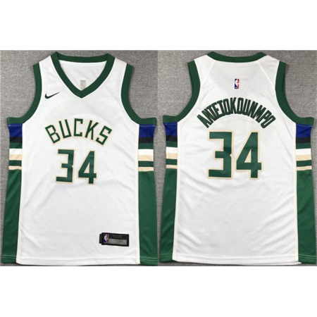 Youth Milwaukee Bucks #34 Giannis Antetokounmpo White Stitched Basketball Jersey