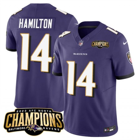 Men's Baltimore Ravens #14 Kyle Hamilton Purple 2023 F.U.S.E. AFC North Champions Vapor Limited Football Jersey