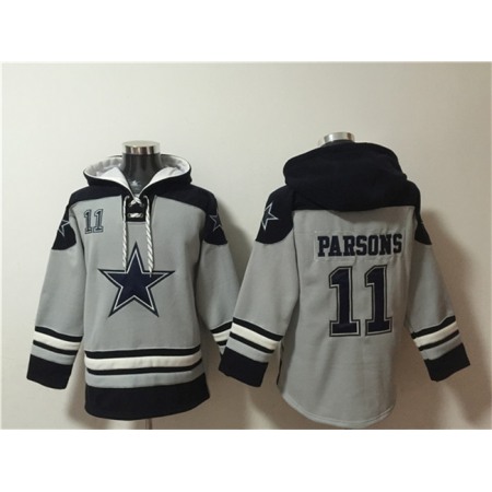 Men's Dallas Cowboys #11 Micah Parsons Grey Ageless Must-Have Lace-Up Pullover Hoodie
