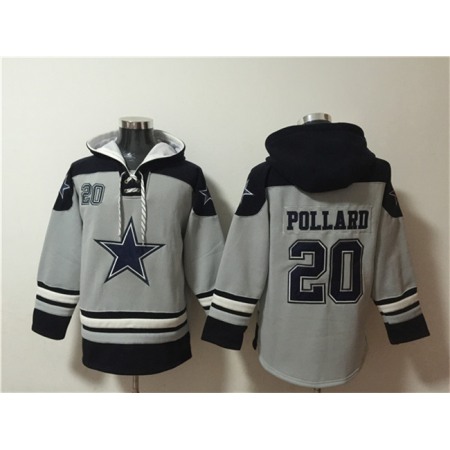 Men's Dallas Cowboys #20 Tony Pollard Grey Ageless Must-Have Lace-Up Pullover Hoodie
