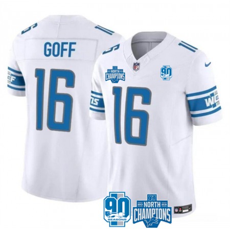 Men's Detroit Lions #16 Jared Goff White 2023 F.U.S.E. 90th Anniversary NFC North Division Champions Vapor Untouchable Limited Stitched Jersey