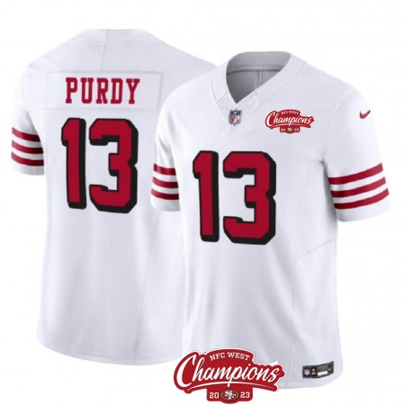 Men's San Francisco 49ers #13 Brock Purdy White 2023 F.U.S.E. NFC West Champions Patch Alternate Stitched Football Jersey