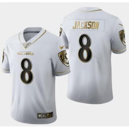 Men's Baltimore Ravens Active Player Custom White Gold 100th Season Vapor Untouchable Limited Football Jersey
