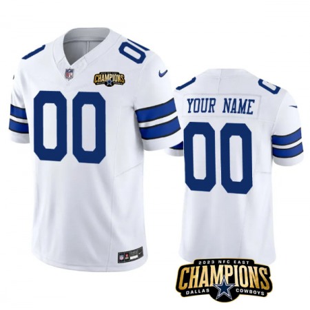 Men's Dallas Cowboys Active Player Custom White 2023 F.U.S.E. NFC East Champions Patch Stitched Football Jersey