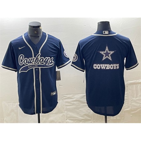 Men's Dallas Cowboys Navy Team Big Logo With Patch Cool Base Stitched Baseball Jersey
