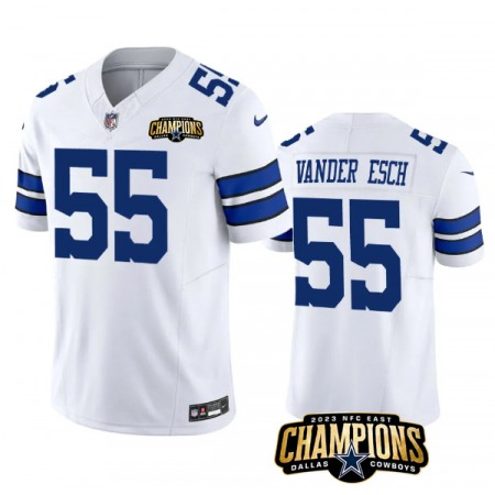 Men's Dallas Cowboys #55 Leighton Vander Esch White 2023 F.U.S.E. NFC East Champions Patch Stitched Football Jersey