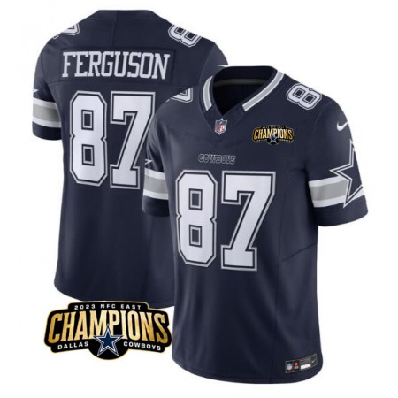 Men's Dallas Cowboys #87 Jake Ferguson Navy 2023 F.U.S.E. NFC East Champions Patch Stitched Football Jersey