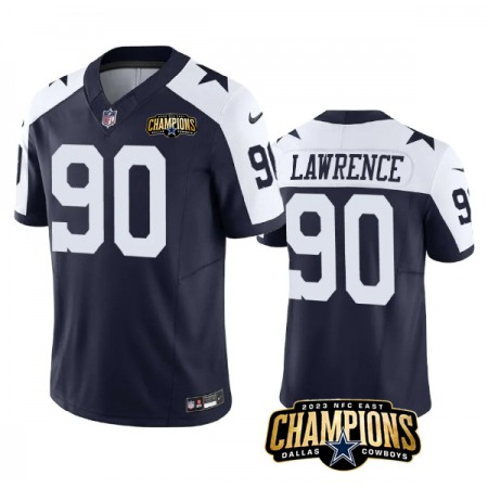 Men's Dallas Cowboys #90 DeMarcus Lawrence Navy/White 2023 F.U.S.E. NFC East Champions Patch Stitched Football Jersey