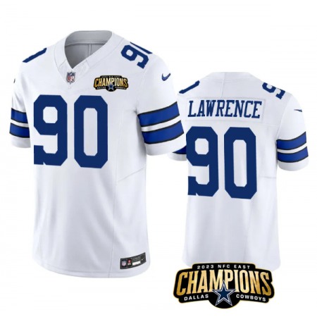 Men's Dallas Cowboys #90 DeMarcus Lawrence White 2023 F.U.S.E. NFC East Champions Patch Stitched Football Jersey