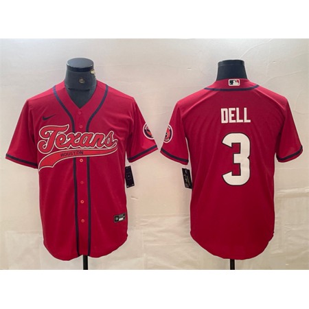Men's Houston Texans #3 Tank Dell Red With Patch Cool Base Stitched Baseball Jersey