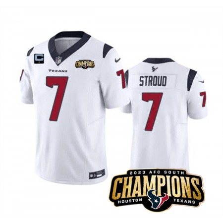 Men's Houston Texans #7 C.J. Stroud White 2023 F.U.S.E. With 1-Star C Patch And AFC South Champions Patch Vapor Untouchable Limited Stitched Football Jersey