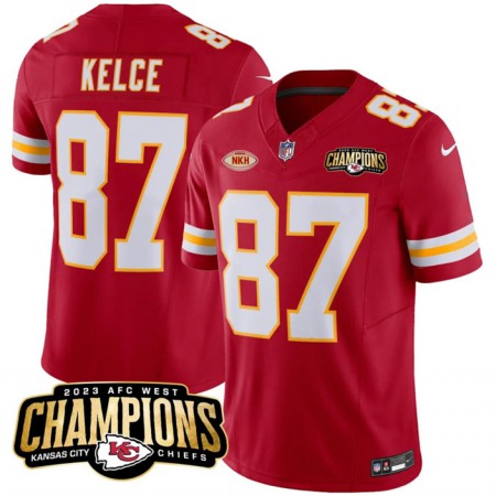 Men's Kansas City Chiefs #87 Travis Kelce Red 2023 F.U.S.E. AFC West Champions With "NKH" Patch Vapor Untouchable Limited Stitched Jersey
