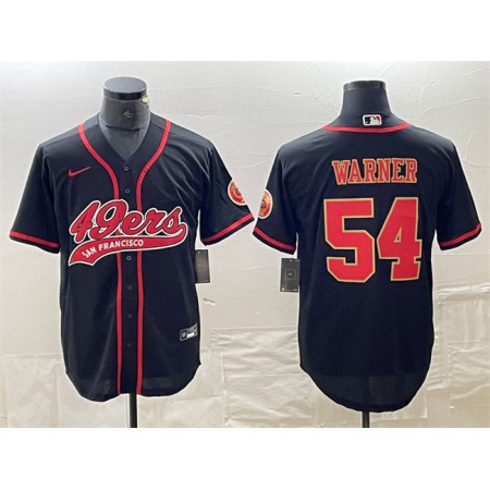 Men's San Francisco 49ers #54 Fred Warner Black With Patch Cool Base Stitched Baseball Jersey