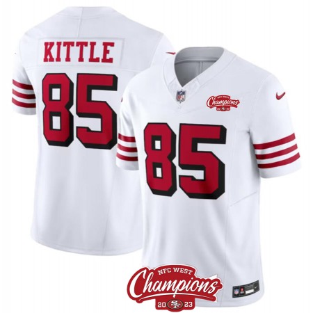 Men's San Francisco 49ers #85 George Kittle White 2023 F.U.S.E. NFC West Champions Patch Alternate Stitched Football Jersey