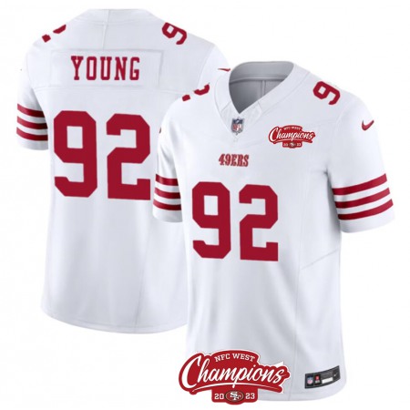 Men's San Francisco 49ers #92 Chase Young White 2023 F.U.S.E. NFC West Champions Patch Stitched Football Jersey