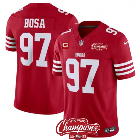 Men's San Francisco 49ers #97 Nick Bosa Red 2023 F.U.S.E. With 2-star C Patch And NFC West Champions Patch Stitched Football Jersey
