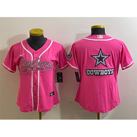 Youth Dallas Cowboys Pink Team Big Logo With Patch Cool Base Stitched Baseball Jersey