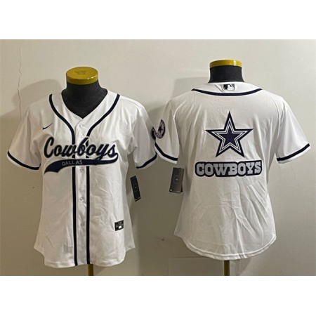 Youth Dallas Cowboys White Team Big Logo With Patch Cool Base Stitched Baseball Jersey
