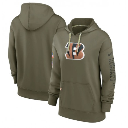 Women's Cincinnati Bengals 2022 Olive Salute to Service Therma Performance Pullover Hoodie(Run Small)