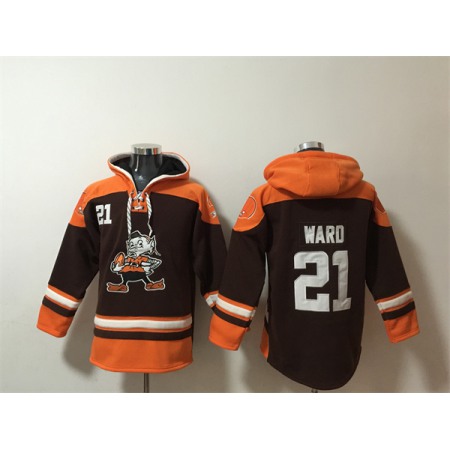 Men's Cleveland Browns #21 Denzel Ward Brown Lace-Up Pullover Hoodie