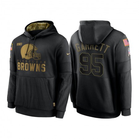 Men's Cleveland Browns #95 Myles Garrett 2020 Black Salute to Service Sideline Performance Pullover Hoodie