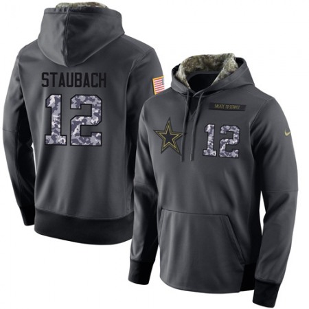 NFL Men's Nike Dallas Cowboys #12 Roger Staubach Stitched Black Anthracite Salute to Service Player Performance Hoodie