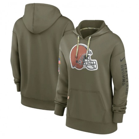 Women's Cleveland Browns 2022 Olive Salute to Service Therma Performance Pullover Hoodie(Run Small)