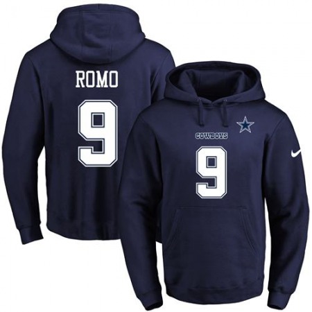 Nike Cowboys #9 Tony Romo Navy Blue Name & Number Pullover NFL Hoodie