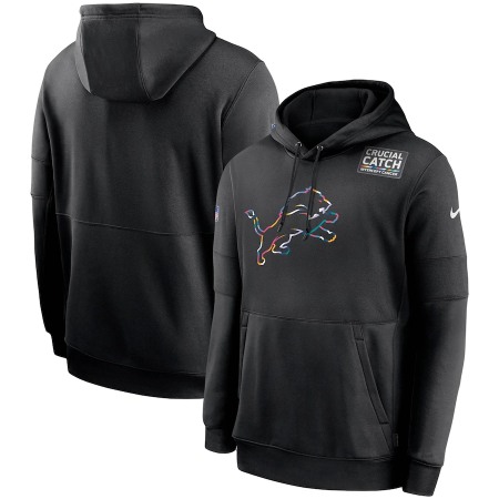 Men's Detroit Lions 2020 Black Crucial Catch Sideline Performance Pullover Hoodie