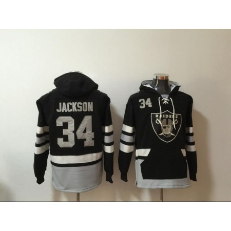 Men's Oakland Raiders #34 Bo Jackson Black All Stitched NFL Hoodie Sweatshirt