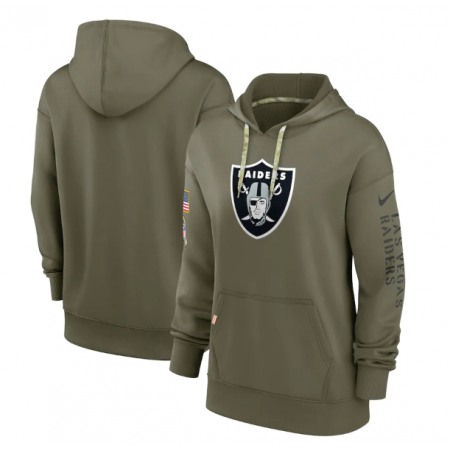 Women's Las Vegas Raiders 2022 Olive Salute to Service Therma Performance Pullover Hoodie(Run Small)