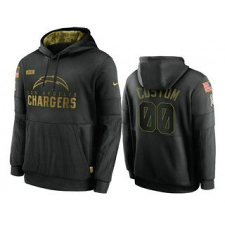 Men's Los Angeles Chargers Customized 2020 Black Salute To Service Sideline Performance Pullover Hoodie