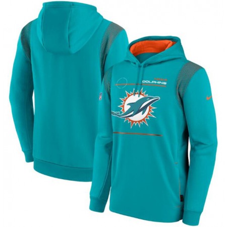 Men's Miami Dolphins 2021 Aqua Sideline Logo Performance Pullover Hoodie